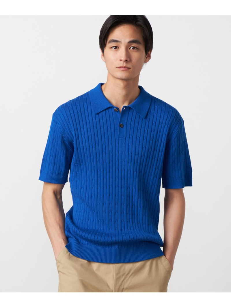 ケーブルポロニット COMME CA ISM コムサイズム トップス ニット ネイビー ホワイト ブルー【送料無料】[ Fashion]
