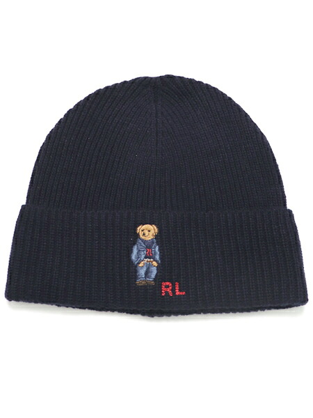 POLO RALPH LAUREN DENIM BEAR RIB KNIT BEANIE【PC1033-433-NAVY】