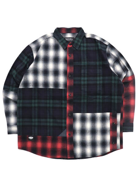 【CLEARANCE】MANASTASH PATCHED FLANNEL SHIRT NAVY【792-3220006-120-NAVY】