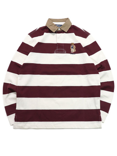 【CLEARANCE】【貨物輸送無料】POLO RALPH LAUREN CLASSIC FIT COLLEGIATE BEAR RUGBY SHIRT【710971772001-D-BURGUNDY】