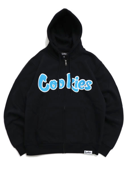 【送料無料】COOKIES CLOTHING LOGO TWILL APPLIQUE ZIP HOODIE BLK/CBLUE【CM253HFC13-BKCB-BLACK】
