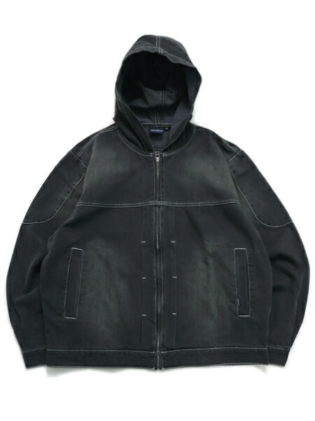 【CLEARANCE】【貨物輸送無料】INTERBREED MASH UP DENIM HOODIE BLACK【IB25SS09-BK-BLACK】