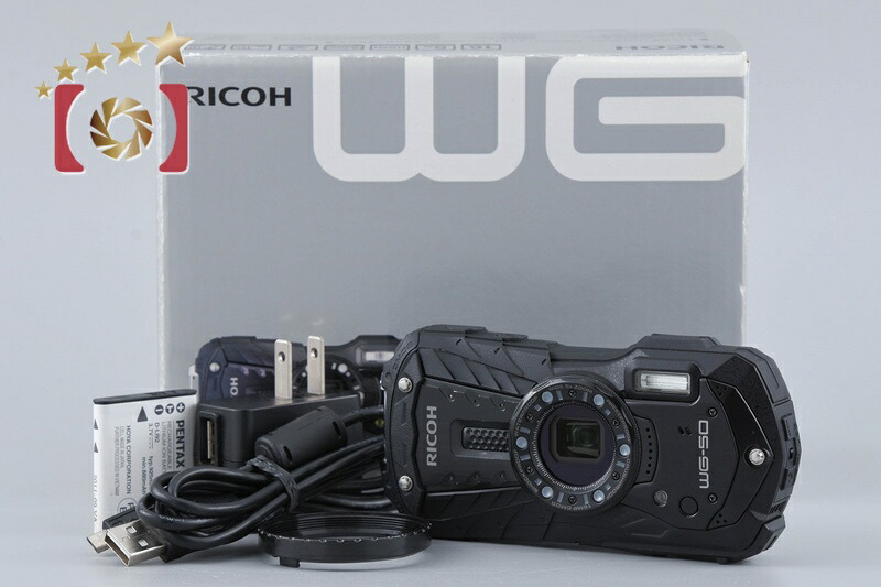 【中古】RICOH リコー PENTAX ペンタックス WG-50 黒いこと 雨合羽デジタル写真機 シャッター出現率少ない 元箱付き添い人