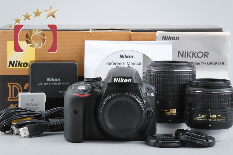 【中古】Nikon ニコン D3300 ダブルズームキット ブラック シャッター回数僅少 元箱付き|ファイブスターカメラ