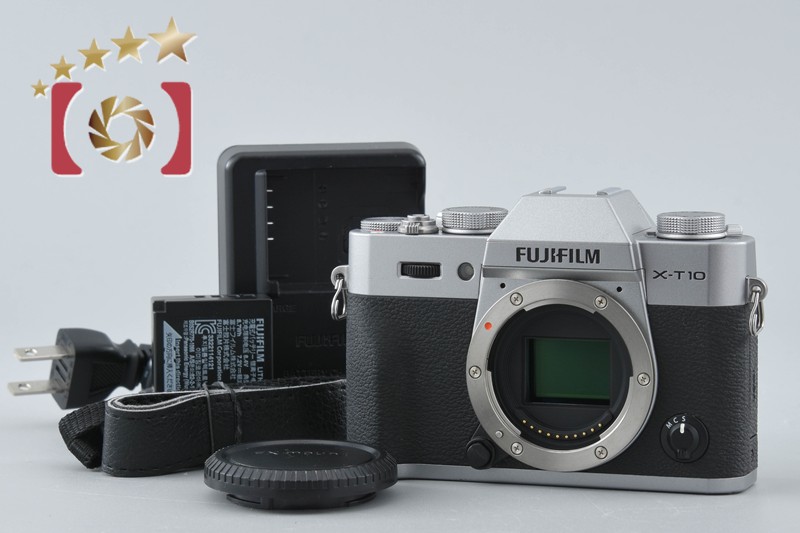 【中古】FUJIFILM 富士フイルム X-T10 しろがね色 鏡鑑受け答え一眼写真機