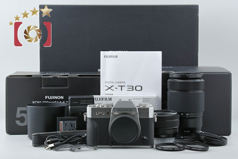 【中古】FUJIFILM 富士フイルム X-T30 ダブルズームレンズキット しろがね色 元箱付き添い人