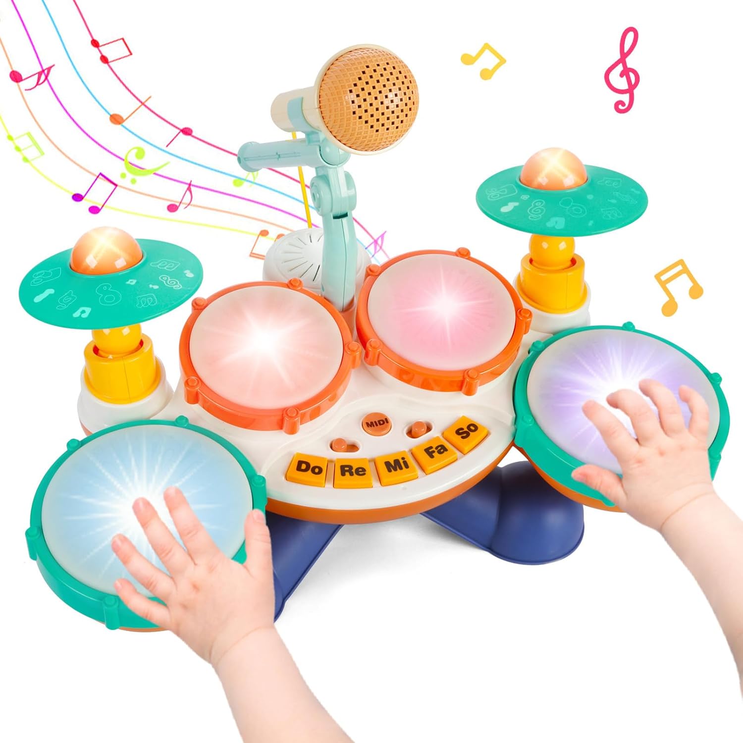楽器 おもちゃ 6in1ドラムセット子供 マイク付き 音楽おもちゃ 子供おもちゃ人気 多機能 ピアノ 楽器玩具 赤ちゃん おもちゃ 人気ランキング、ピアノモード ドラムモード 鍵盤楽器 おもちゃ 赤ちゃん ドラムセット ライト効果 多機能 知育玩具 （バッテリー別売り） 父の日