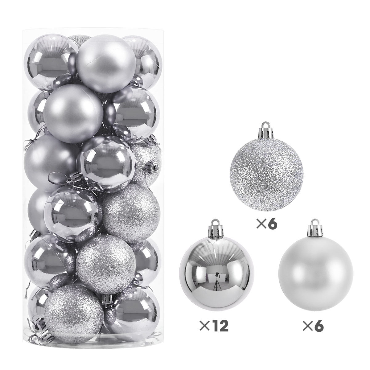 【ポイント10倍！】シルバー 銀 24個入り クリスマス オーナメント クリスマス ボール 北欧風 大きめ 豪華 6cm 24個入りセット クリスマス 飾り クリスマス ツリー 飾り 飾り付け クリスマス 装飾 クリスマス ボール オーナメント おしゃれ ゴージャス