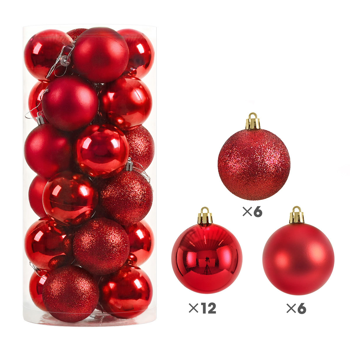 【ポイント10倍！】レッド 赤 24個入り クリスマス オーナメント クリスマス ボール 北欧風 大きめ 豪華 4cm 6cm 8cm 24個入りセット クリスマス 飾り クリスマス ツリー 飾り 飾り付け クリスマス 装飾 クリスマス ボール オーナメント おしゃれ ゴージャス