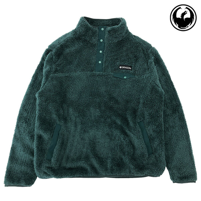 DRAGON 【23/24・PULLOVER FLEECE：FOREST GREEN】火竜 プルオーバーフリース 毛足の長々しいフリースをやとい入れる