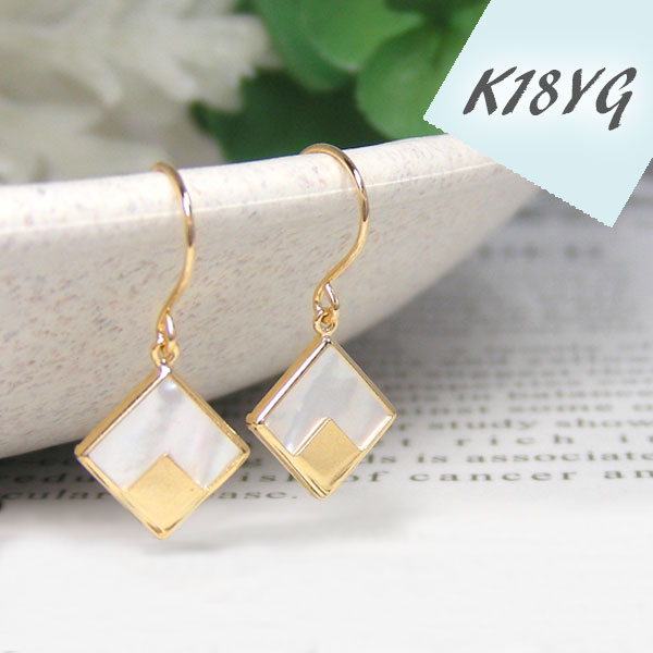 楽天市場】オニキス フック ピアス スクエア K18YG 18金 18k イエロー