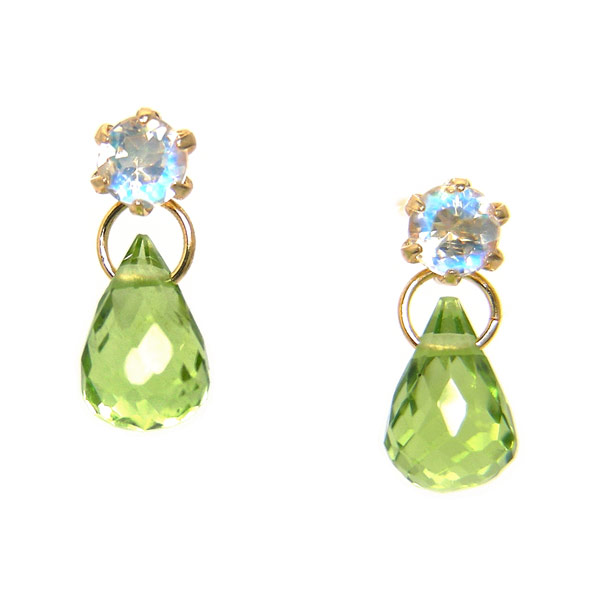 ペリドット ブルームーンストーン ピアス 18k K18YG 18金 ブリオレット 雫 ドロップ 【プレゼント ギフト】 ▼