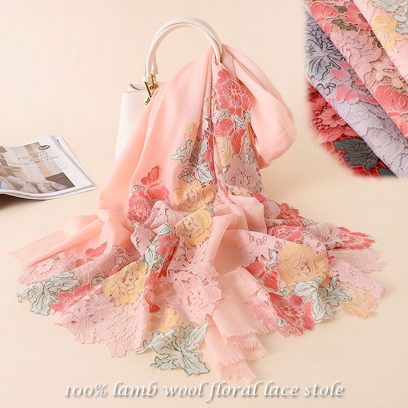 超目玉 ストール エレガントな花柄レースラムウール100 大判ストール 結婚式 レディース 秋 冬 秋冬 春 夏 春夏 レース ウール ショール スカーフ ギフト プレゼント レッド グレー ピンク ストール Uvケア 母の日 敬老の日 日本産 Language4you Com