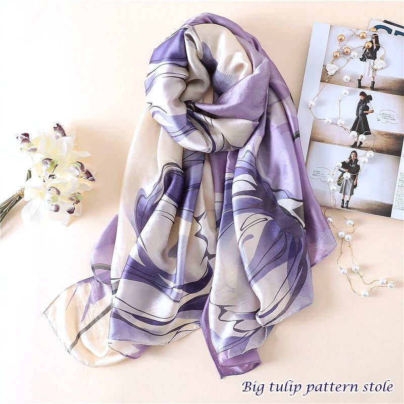楽天市場 ストール エレガントなチューリップ柄サテン大判ストール 結婚式 レディース 薄手 春 夏 春夏 夏物 秋 冬 秋冬 ショール 冷房対策 プレゼント Uv パープル 紫 ストール Uvケア 母の日 敬老の日 ストール専門 Fjg