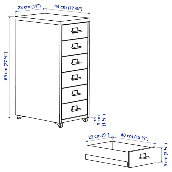 IKEA イケア HELMER ヘルメル 引き出しユニット キャスター付き 28x69