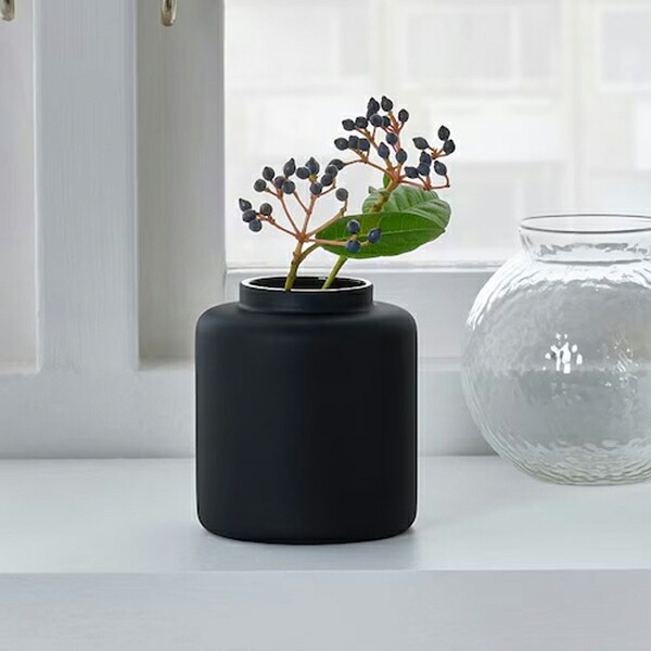 Konstfull コンストフル 花瓶 フロストガラス ブラック おしゃれ ガラス 大きい フラワーベース かわいい シンプル 花器 透明 新生活 リビング 寝室 玄関 Ikea イケア 書斎 窓辺 食卓 送料無料 丸 北欧インテリア雑貨 柱型 ナチュラル 10cm 楽天ランキング1位