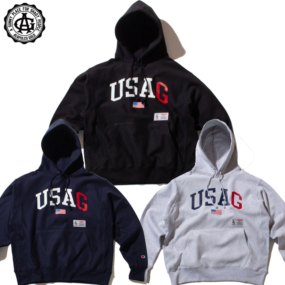 【Acapulco Gold/アカプルコゴールド】プルオーバーパーカー/USAG HOODED SWEATSHIRT AG FW24-14｜パーカー フード フーディー ストリート スケーター メンズ レディース ファッション｜FLAGSHIP