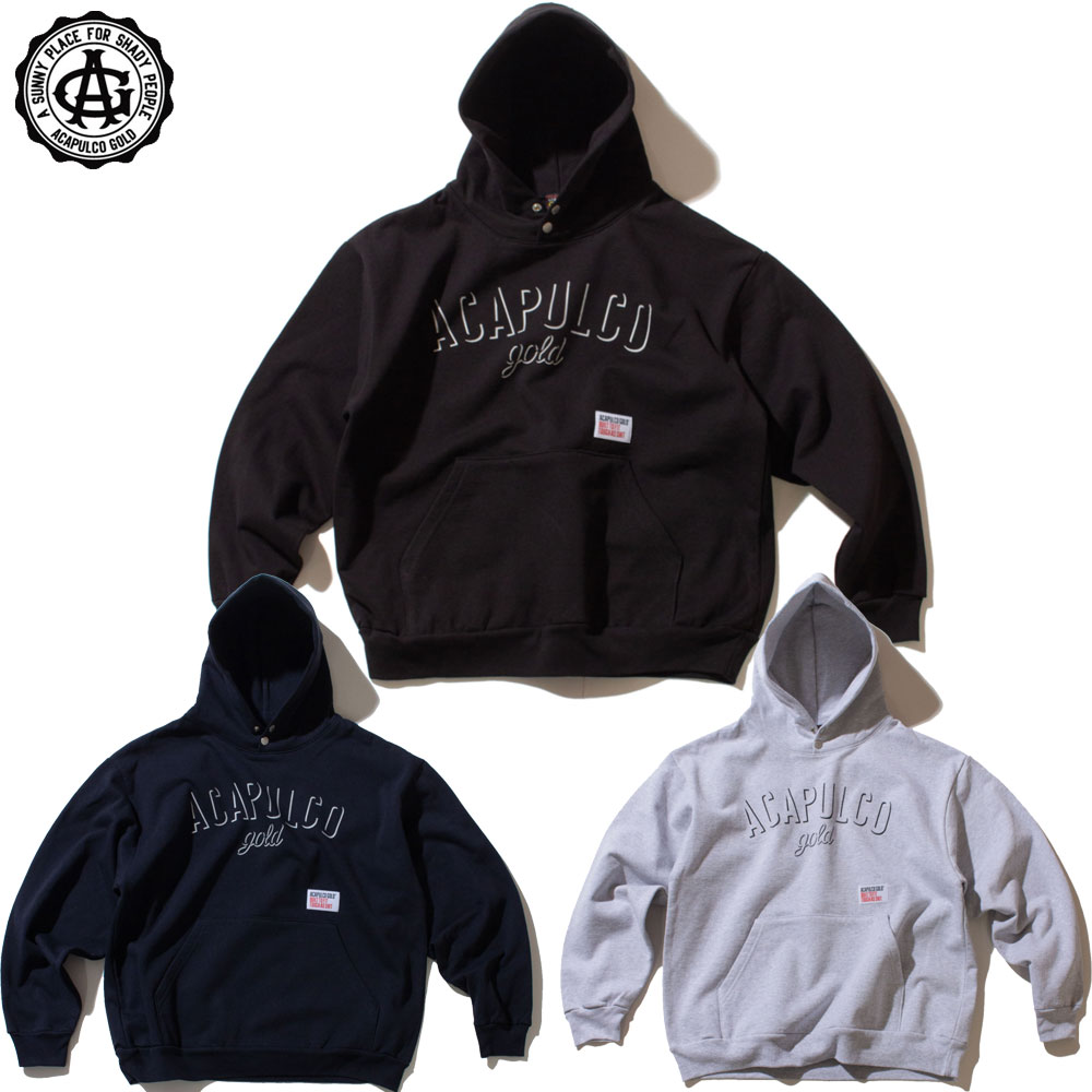 【Acapulco Gold/アカプルコゴールド】プルオーバーパーカー/SIGNATURE SNAP HOODED SWEATSHIRT AG FW-24-15｜パーカー フード フーディー ストリート スケーター メンズ レディース ファッション