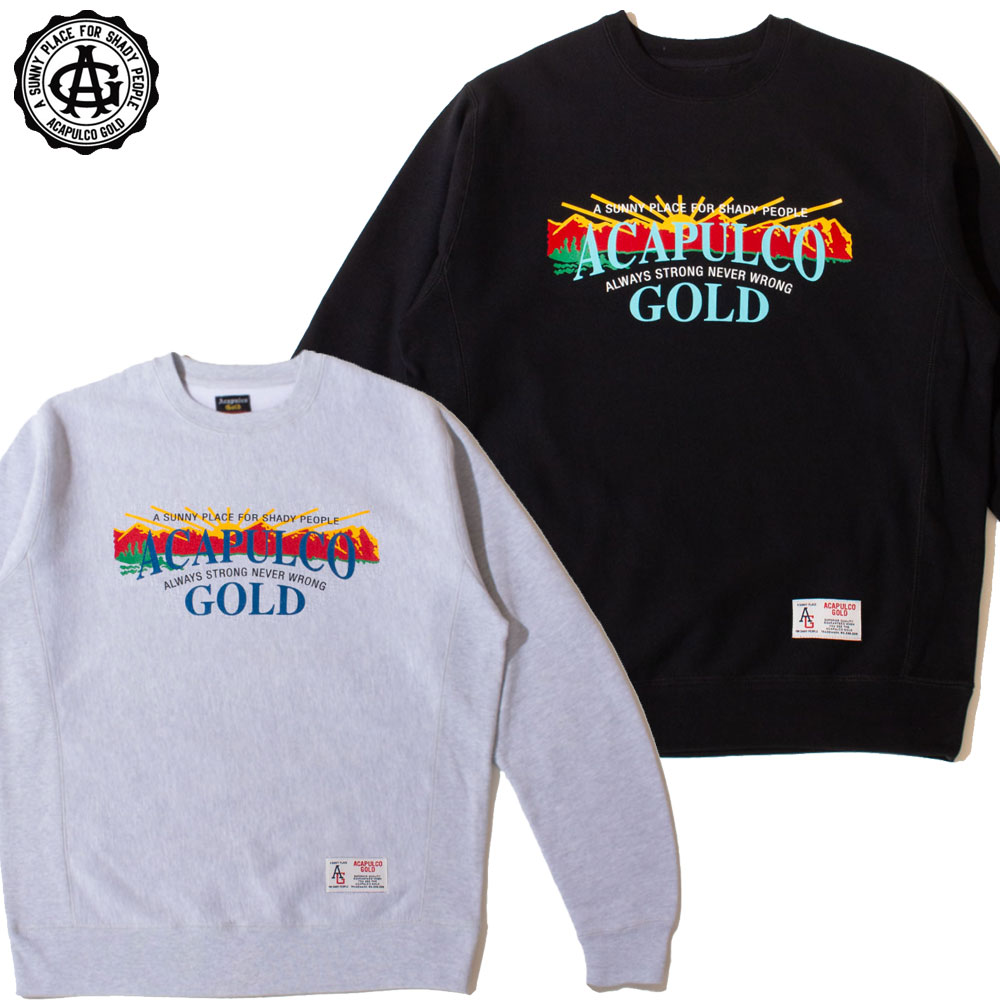 【Acapulco Gold/アカプルコデフアレスゴールド】クルースウェット/MOUNTAIN RANGE CREWNECK SWEATSHIRT AG FW24-08｜労働者の一団のど首 汗水 調教師 表どおり スケーター メンズ レディース 流行り物