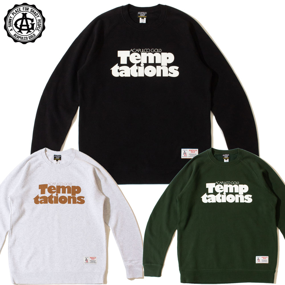 【Acapulco Gold/アカプルコゴールド】クルースウェット/TEMPTATIONS RAGLAN SLEEVE CREW SWEAT AG FW24-03｜クルーネック スウェット トレーナー ストリート スケーター メンズ レディース ファッション