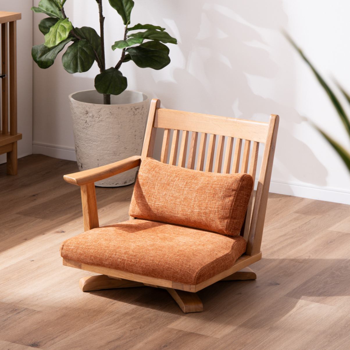 楽天市場】座椅子 肘掛け 木製 タモ材 日本製 国産家具 無垢 回転