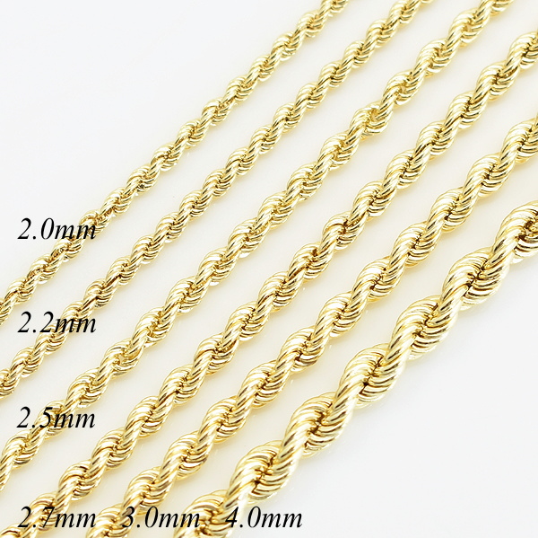 10K ホワイトゴールド ロープ チェーン ネックレス 約51cm 幅1.5mm
