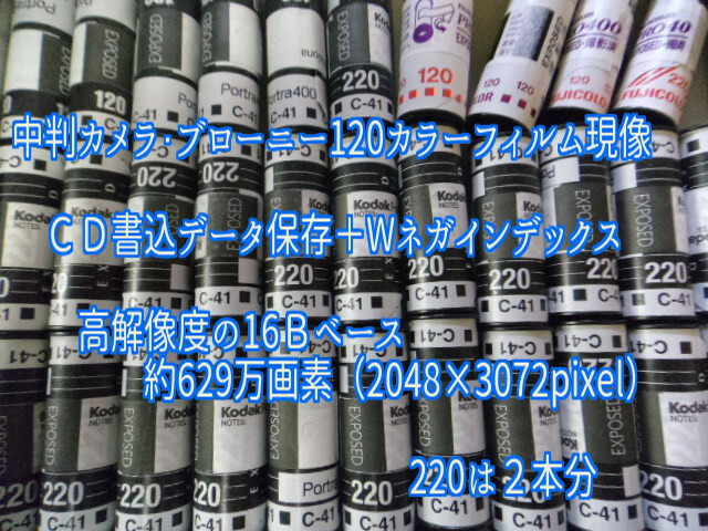 注目 リバーサル フィルム 現像 ハーフ ＣＤ 高解像度16Ｂでデータ保存 インデックス 35ミリ 120 共通料金 ポジ現像 