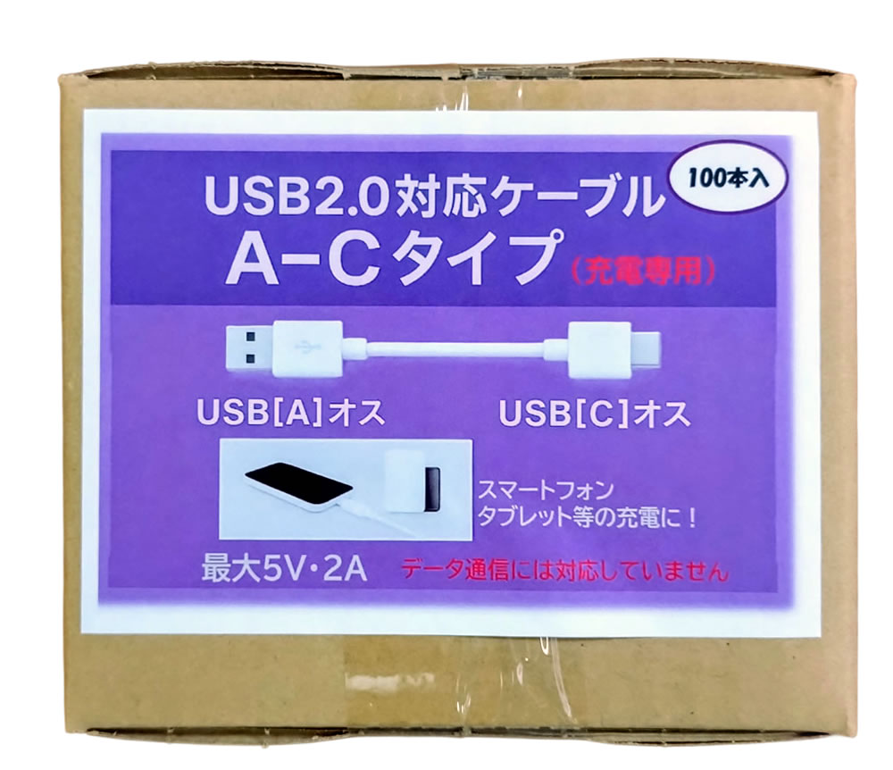 【100個セット】USB Type-Cケーブル（AtoC） R-TCC026WH　充電専用（データ転送非対応）