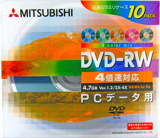 【100枚まとめ買い】【アウトレット】三菱化学メディア データ用 DVD-RＷ 4.7GB カラーミックス 10枚&times;10パック｜フラッシュストア