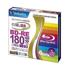 Verbatim BD-RE 繰り返し録画用 地上デジタル放送対応 25GB 2倍速対応 5枚5mmスリムケース入り ホワイトワイドタイプ インクジェットプリンタ対応**