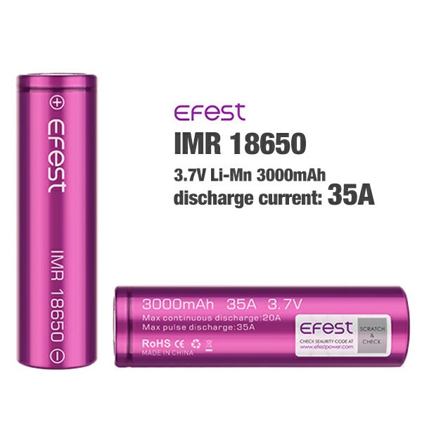 efest イーフェスト vape バッテリー IMR 18650 3000mAh 最大放電電流 35A メール便無料 vape 電子タバコ バッテリー 18650 リチウムイオン画像
