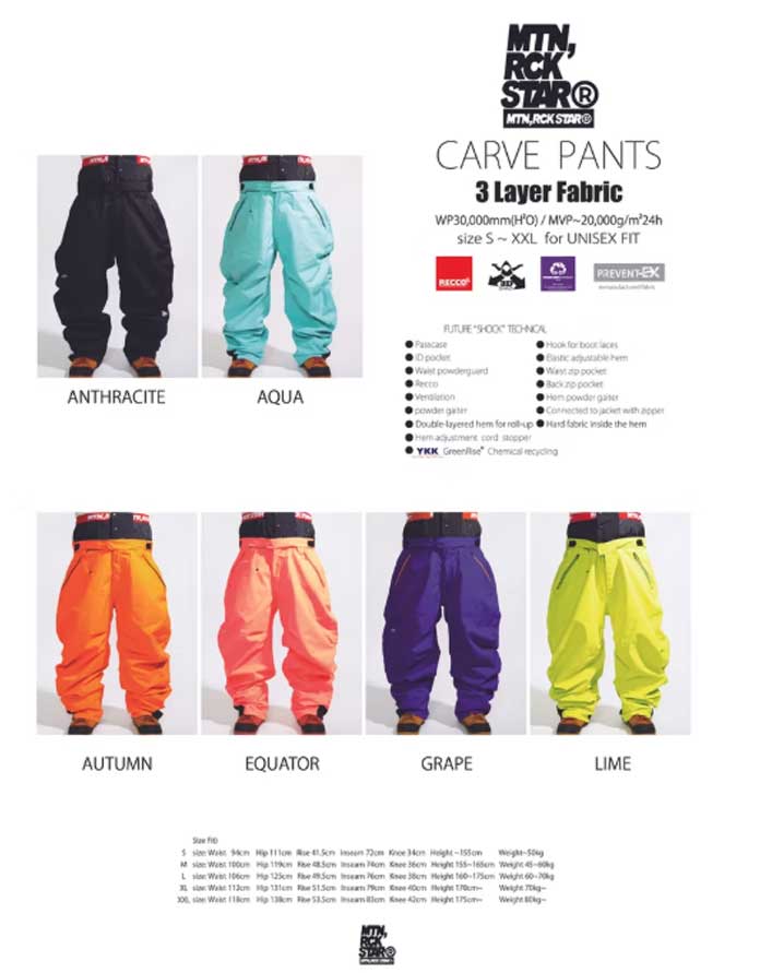 26-27 mountainrockstar MTN ROCK STAR SNOW WEAR 【CARVE PANTS 】曲線状の形 ズボン下 取っておく売りわたす品 11月入荷予定を組む ship1