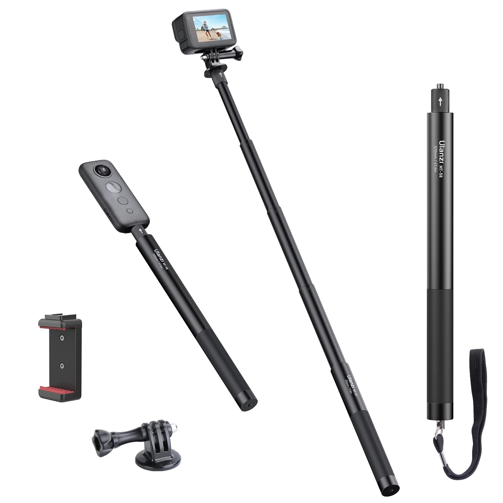 楽天市場】【送料無料】Ulanzi 121cm アクションカメラ自撮り棒 目に