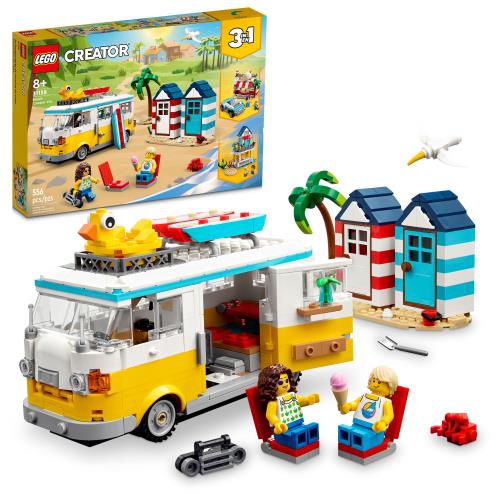 LEGO Creator 3イン1 ビーチキャンパーバンビルディングキット キャンピングカーからアイスクリームショップ、ビーチハウスに変身 サーファーの男の子と女の子への素晴らしいギフト ごっこ遊び ビーチライフに 31138画像