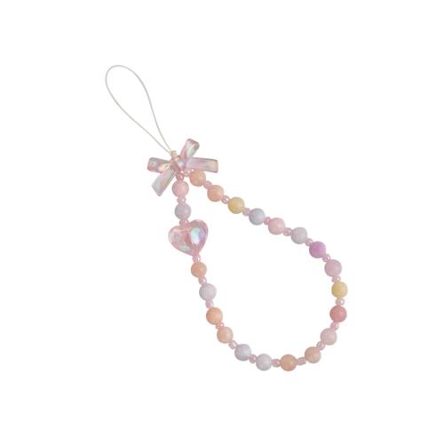[EZ PEACH] ストラップ スマホ 手首 落下防止 携帯 ハンドストラップ 女の子 吊り下げペンダント装飾 落下防止 蝶結び カラフルビーズ スマホ小物 全機種対応 (蝶結び/ハート/PINK)画像