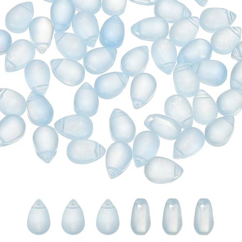 PATIKIL チェコガラスティアドロップビーズ 50個 トップドリル加工 透明ガラスシードビーズ 水晶パフレインドロップビーズ クリアブルー 6x9 mm画像