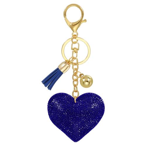 [PATIKIL] ラインストーンキーチェーン、ハート形状のブリングキーチェーン、女性用アクセサリー、かわいい水晶タッセルキーチェーン、キーやハンドバッグ用の装飾、ブルー画像