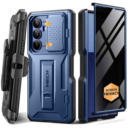 TONGATE Z Fold 7ケース、[プライバシースクリーンプロテクター＆スライドカメラカバー付き] [アンチスパイ]内蔵スタンド＆ヒンジ保護＆ベルトクリップ、サムスンギャラクシーZフォールド7用ミリタリードロップ電話、ブルー画像