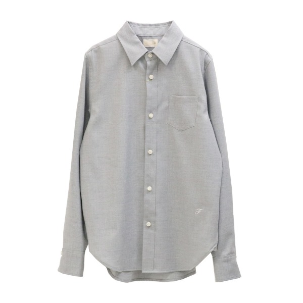ウール混ソフトサキソニーシャツ 【Fleur de lis|フラデリ】 レディース トップス レギュラーカラー ブラウス 羽織 ワンポイントロゴ 無地 シンプル 定番 起毛 ウォッシャブル レイヤード 通勤 オフィス トラディショナル AW 秋冬 手洗い可【送料無料】