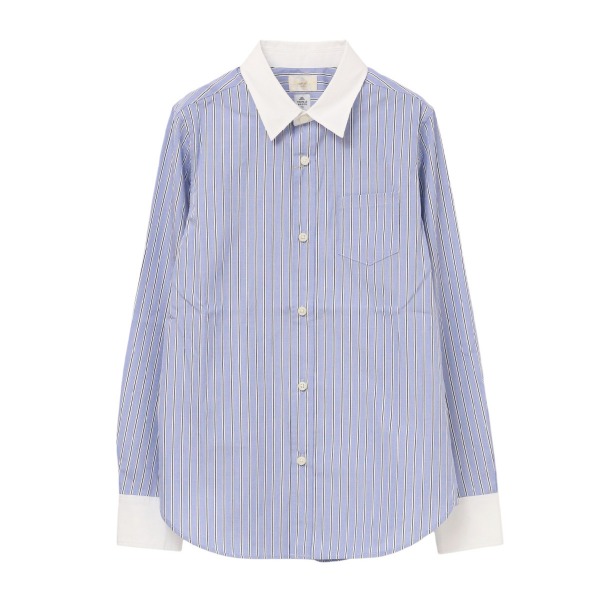 THOMAS MASON コットンブロードストライプクレリックシャツ【Fleur de lis|フラデリ】レディース トップス コットン100％ 綿 レギュラーカラー 長袖 イギリス製生地 インポートファブリック 長袖 日本製 通勤 オフィス トラディショナル 2025-26AW 秋冬新作 手洗い可｜Ｆｌｅｕｒ　ｄｅ　ｌｉｓ
