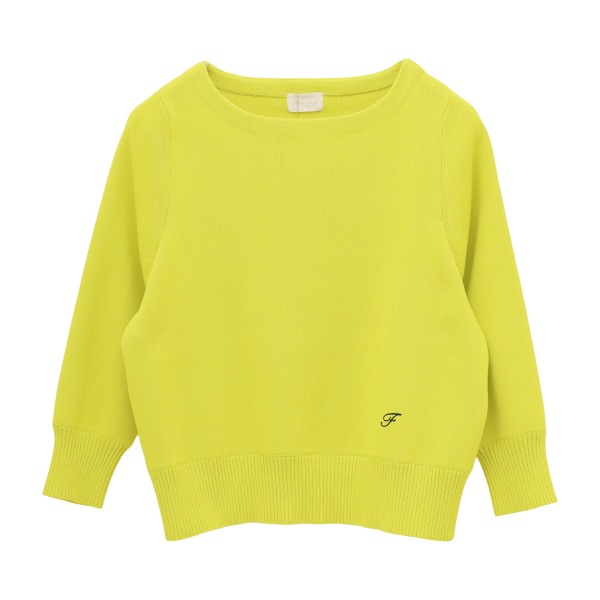 ショート丈ボートネック6分袖ニットトップス 【Fleur de lis|フラデリ】 レディース トップス クロップド丈 六分袖 半端袖 サマーニット ロゴ 刺繍 裾リブ プルオーバー ストレッチ 袖口リブ 通勤 オフィス トラッド 2026SS 春夏新作 手洗い可