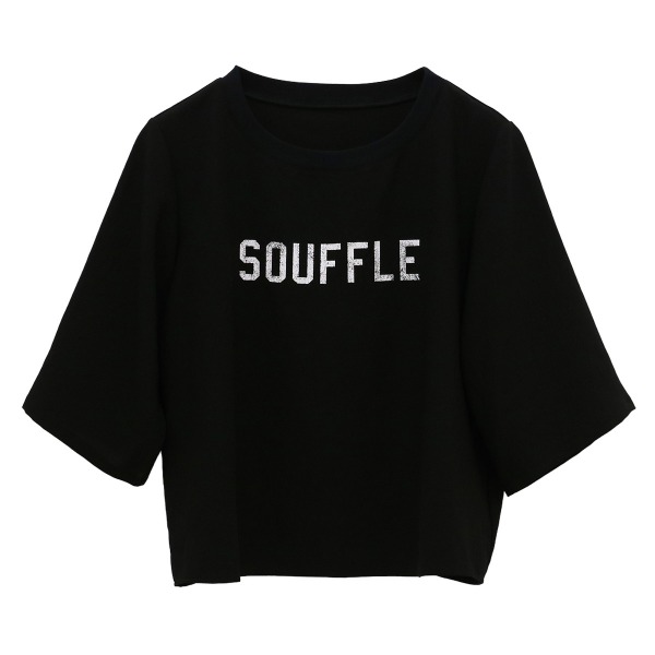 ロゴプリントクロップドブラウス 【alta moda Fellini|アルタモーダフェリーニ】 レディース トップス クルーネック 丸首 カットソー Tシャツ インナー ショート丈 ストレートヘム 5分袖 レイヤード シャツ ストレッチ 日本製 通勤 オフィス 2026SS 春夏新作 手洗い可