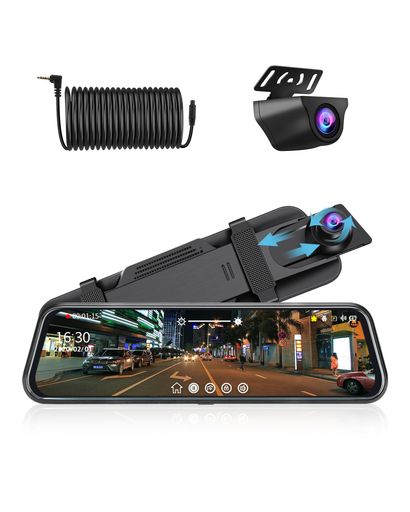 Jansiteドライブレコーダーミラー型【グレア反射改良】10インチ1080P伸縮式左カメラドラレコミラー型前後カメラ超暗視機能ドラレコ170°+140°超広角ガイドライン調整可能ループ録画駐車監…