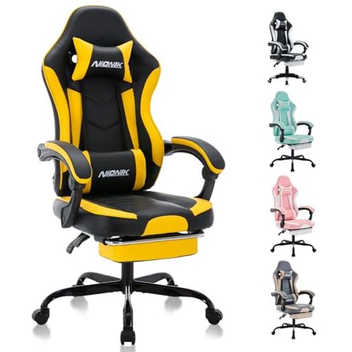 NIONIK ゲーミングチェア オットマン付き デスクチェア オフェスチェア 連動ひじ掛け ハイバック ゲーム用 チェア gaming chair 可愛い 多機能 135&deg;リクライニング PCゲーミングチェア 静音キャ&hellip;｜fleurette