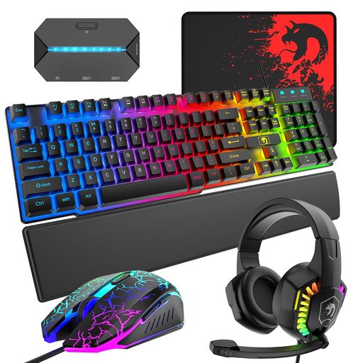 MambasnakeゲーミングキーボードマウスヘッドホンコンバーターセットUSBメンブレン式有線雨合羽多役立つことマルチメディアシステム足懸かり2400DPI合わせるな二十日鼠6つのボタンマウスパッド付き添い人ハンドレストゲーミ…