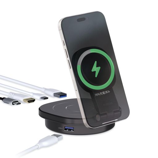 エレコム ドッキングステーション USB-C 4-in-1 Qi2 スタンド付 PD100W スマートフォン充電(15W)/Air pods充電(5W) PD対応 USB-Ax2 USB-Cx1 HDMIx1 ブラック DST-Q041BPBK|fleurette