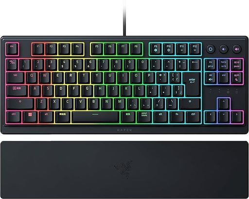 RazerレイザーOrnataV3TenkeylessJP心地良いクリック感のメカ・メンブレンスイッチ搭載テンキーレス薄型有線キーボードロープロファイルバックライトが光る専用メディアキーUVコートキーキャ…