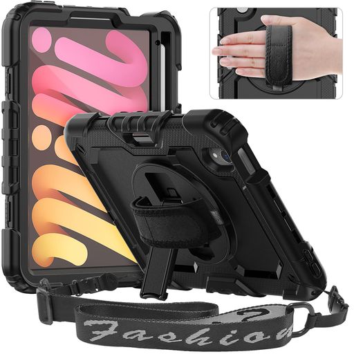TimecityiPadMini7/6(A17Pro)8.3インチ専用ケース耐衝撃2021/2024モデルハンドグリップ/ショルダーストラップ付き横置き/縦置き360度回転スタンドペン収納工事現場画面フィルム防塵傷防止