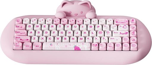 YUNZIIC68ワイヤレスメカニカルキーボードかわいい猫ps4/ps5対応65%無線ホットスワップシリコーン人間工学ゲーミングキーボード三つモードBT5.0/2.4G/有線RGBバックライトNKROWin/Mac用