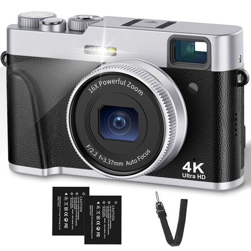 Lecran 4K デジタルカメラ デジカメ オートフォーカス 4800万画素 手振れ補正 16倍ズーム モードダイヤル フラッシュ ファインダー付き 軽量 携帯便利 初心者向け 修学旅行 vlogカメラ, ブラック｜fleurette